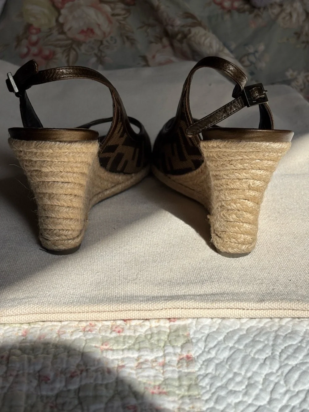 Fendi Women's Espadrille Peep-Toe Slingback Sandals 37.5 - Picture 5 of 8
